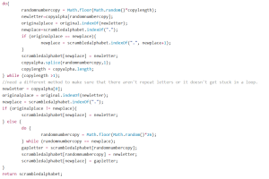 JavaScript code for new alphabet scramble