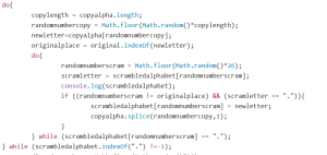 JavaScript code to scramble the alphabet