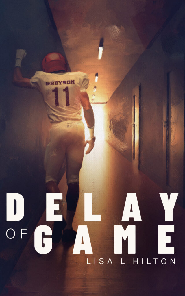 Cover of the book Delay of Game, featuring a football player leaning against the wall of a tunnel, tiredbut determined.